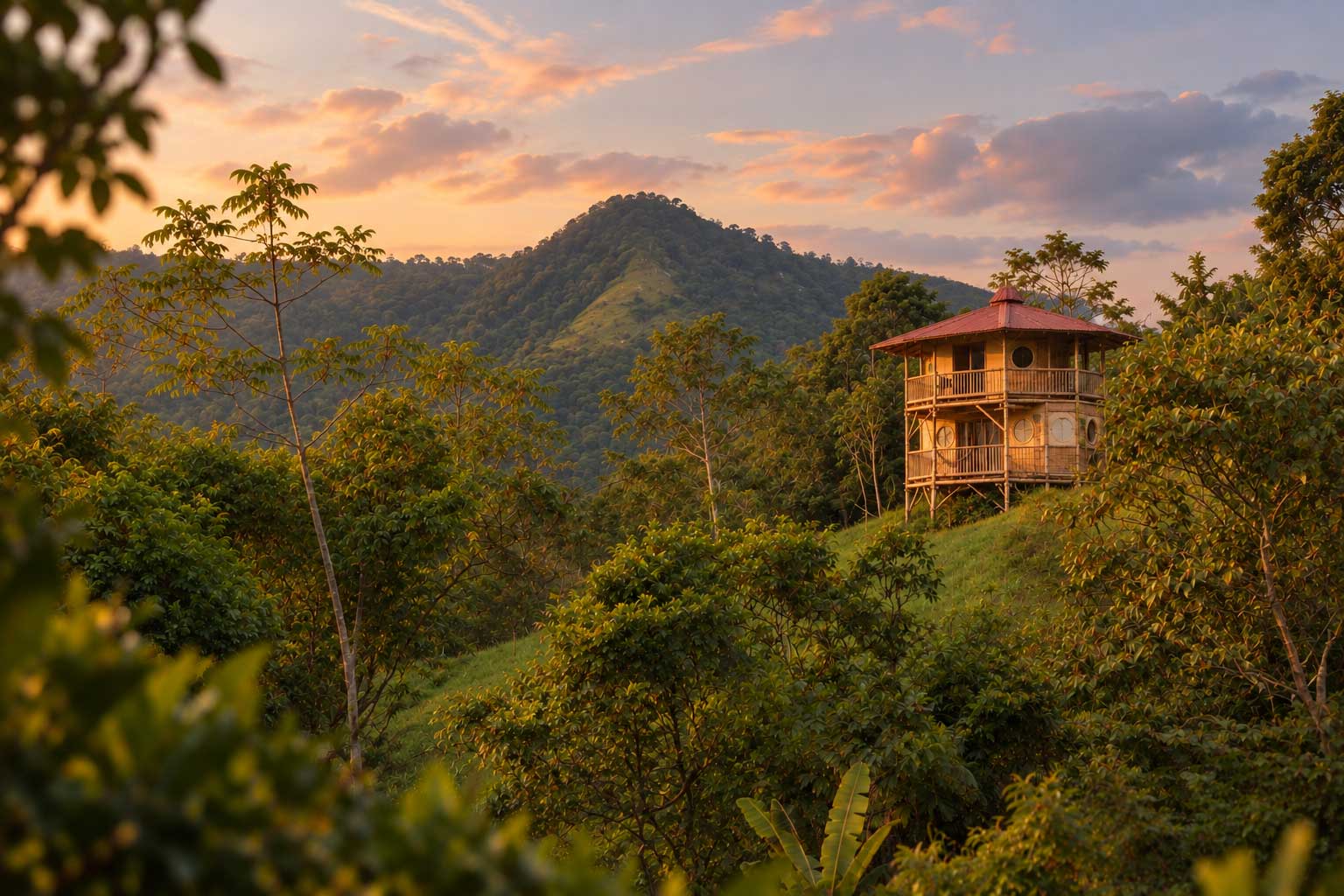 Cabaña de bambú en la Cordillera Central